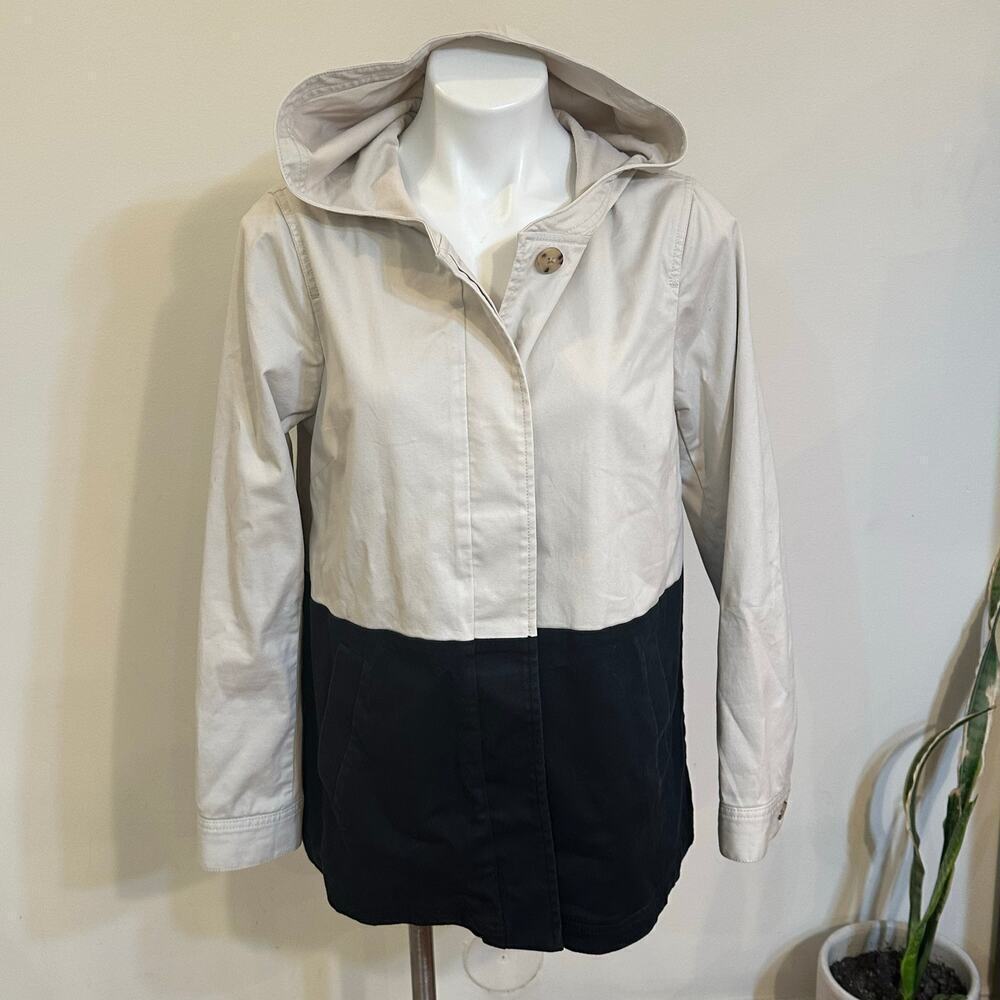 J.Jill Sea Salt Black Colorblock Hooded A-Line Swing Jacket Small